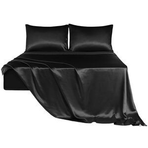 4pcs Sheet Set Soft Luxury Silky Bedding Set with 2 Pillowcases Queen Black